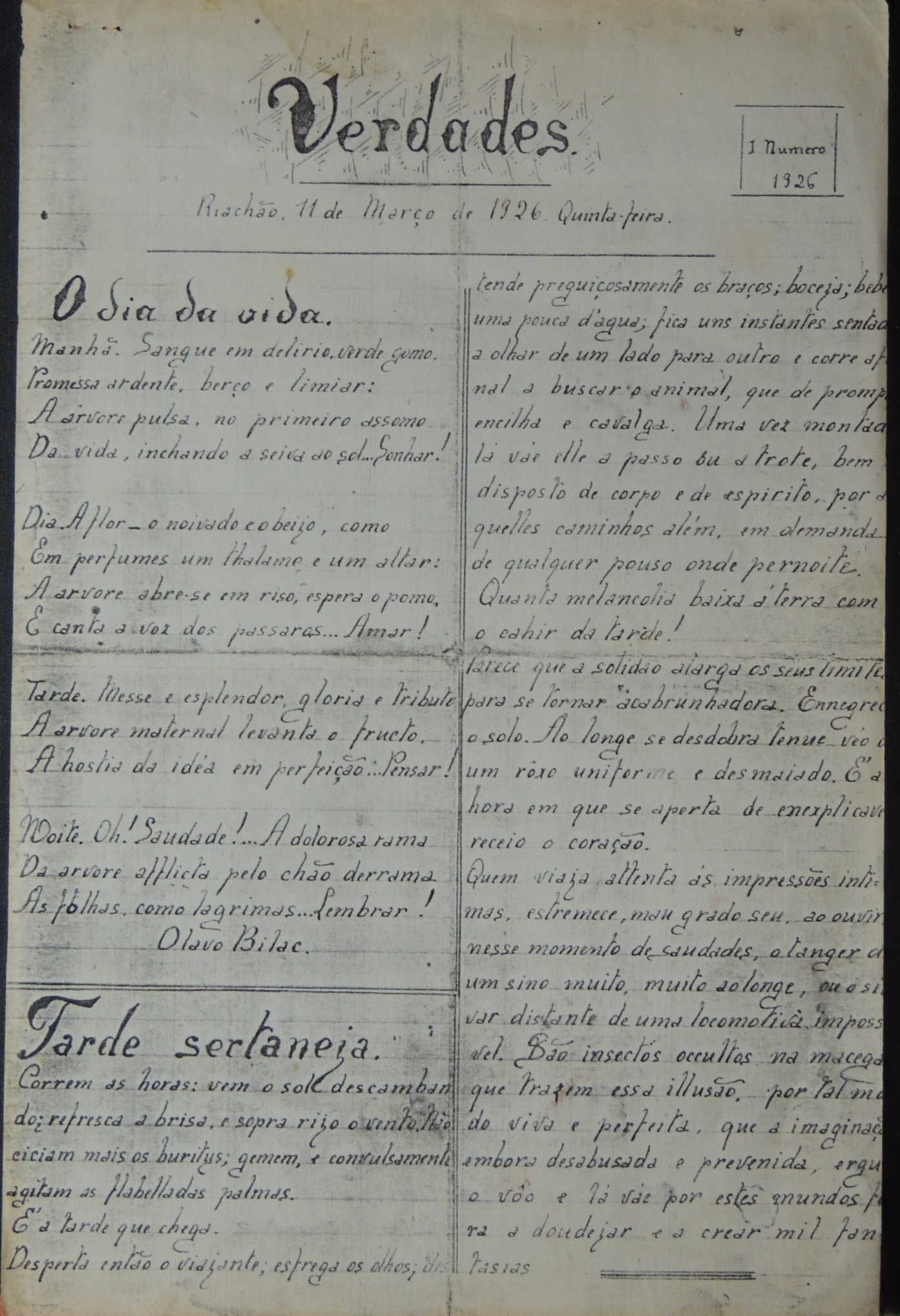 Capa do Jornal Verdades de 11 de março de 1926